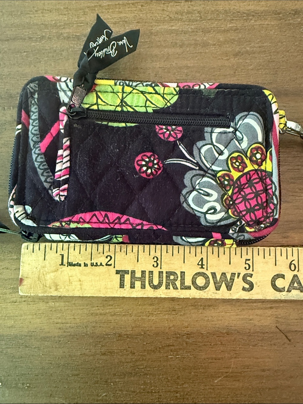 Vera Bradley Black Quilted Wristlet with Pink, Yellow & Green Floral Print - Picture 8 of 10